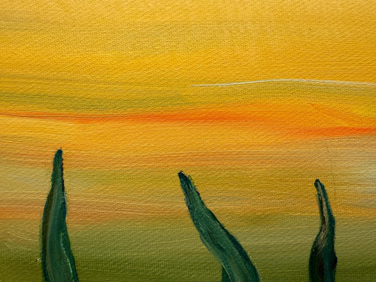 Grüne & gelbe provenzalische Landschaft in Öl auf Leinwand. 'Les Cyprès du Loup'. im Angebot 1
