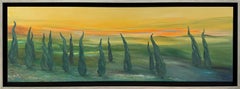 Paesaggio provenzale verde e giallo in olio su tela. Les Cyprès du Loup'.