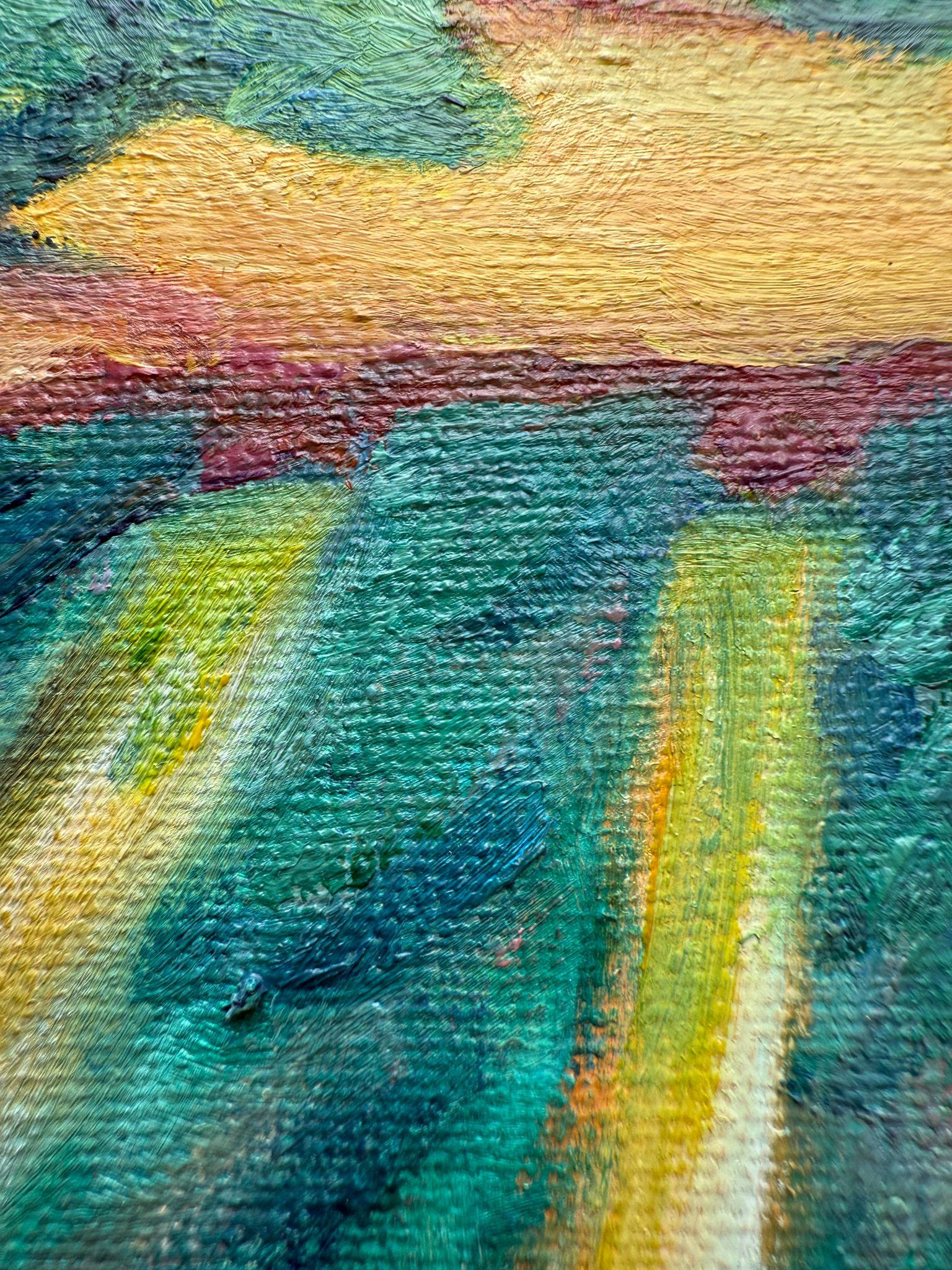 Paysage provençal vert et jaune à l'huile sur toile. Range de Rolle'. en vente 1