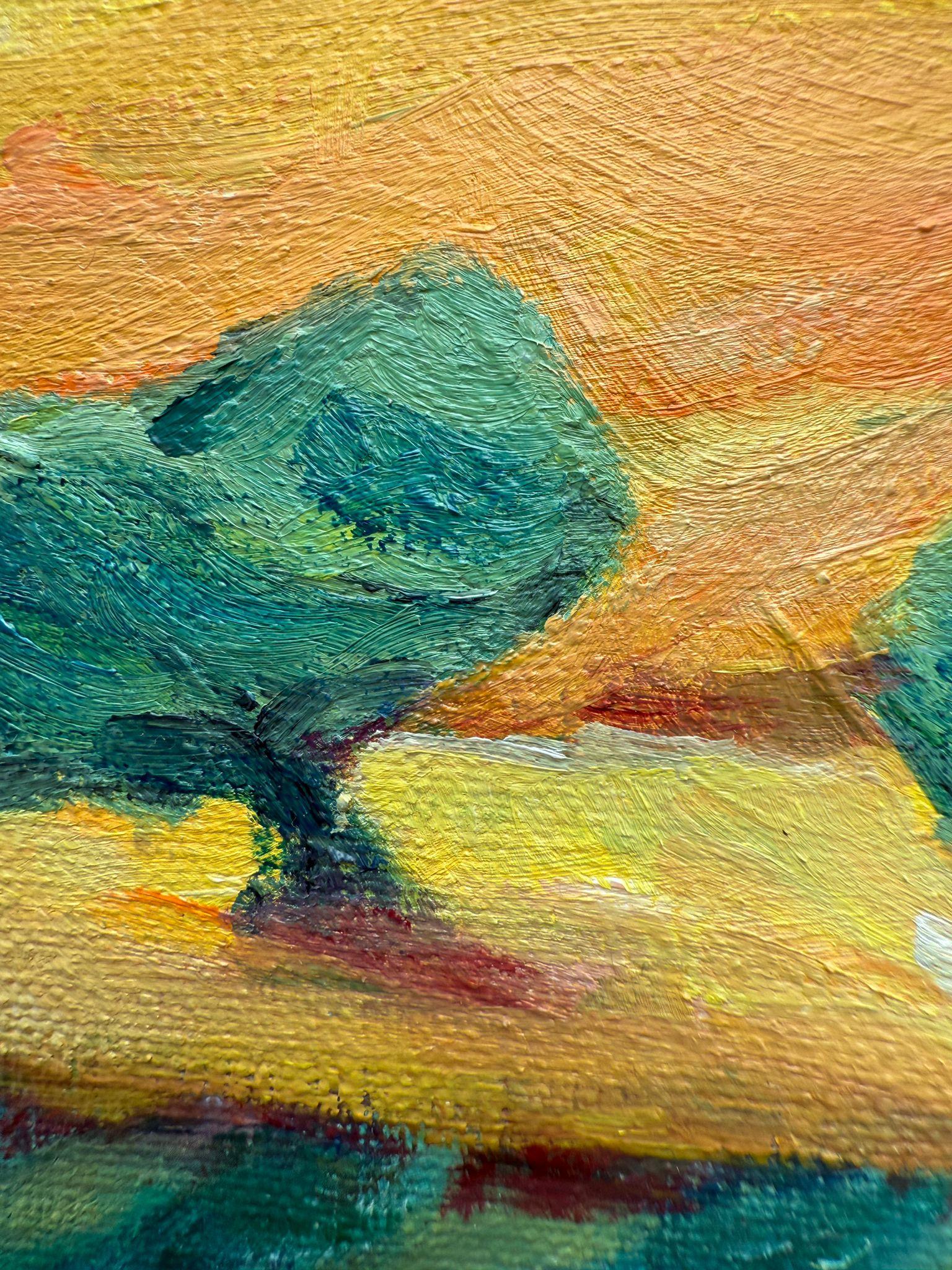Paysage provençal vert et jaune à l'huile sur toile. Range de Rolle'. en vente 5
