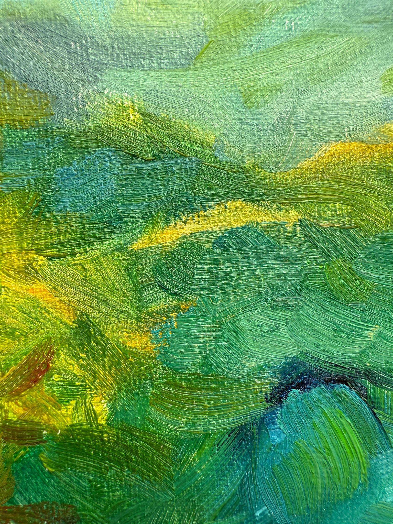 Grüne & gelbe provenzalische Landschaft in Öl auf Leinwand. 'Vallon de Saint-Jean'. im Angebot 6