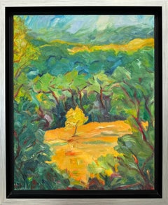 Paesaggio provenzale verde e giallo in olio su tela. Vallon de Saint-Jean