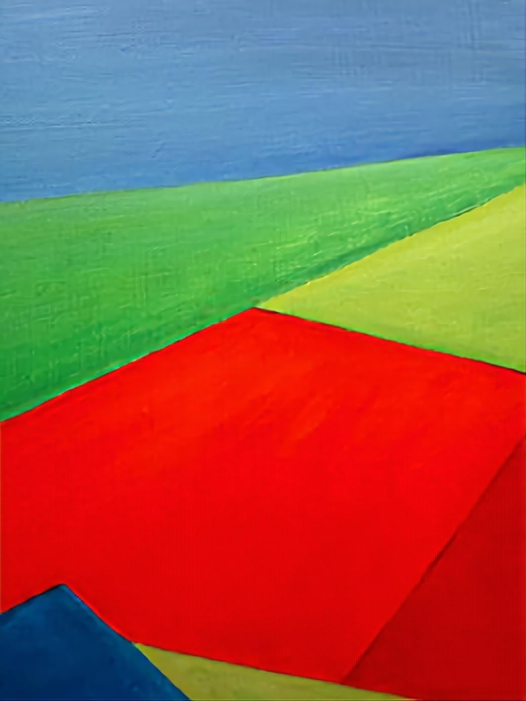 Intermezzo 2. Paesaggio astratto geometrico olio su tela. - Painting Astrattismo geometrico di Bernadette van Baarsen 