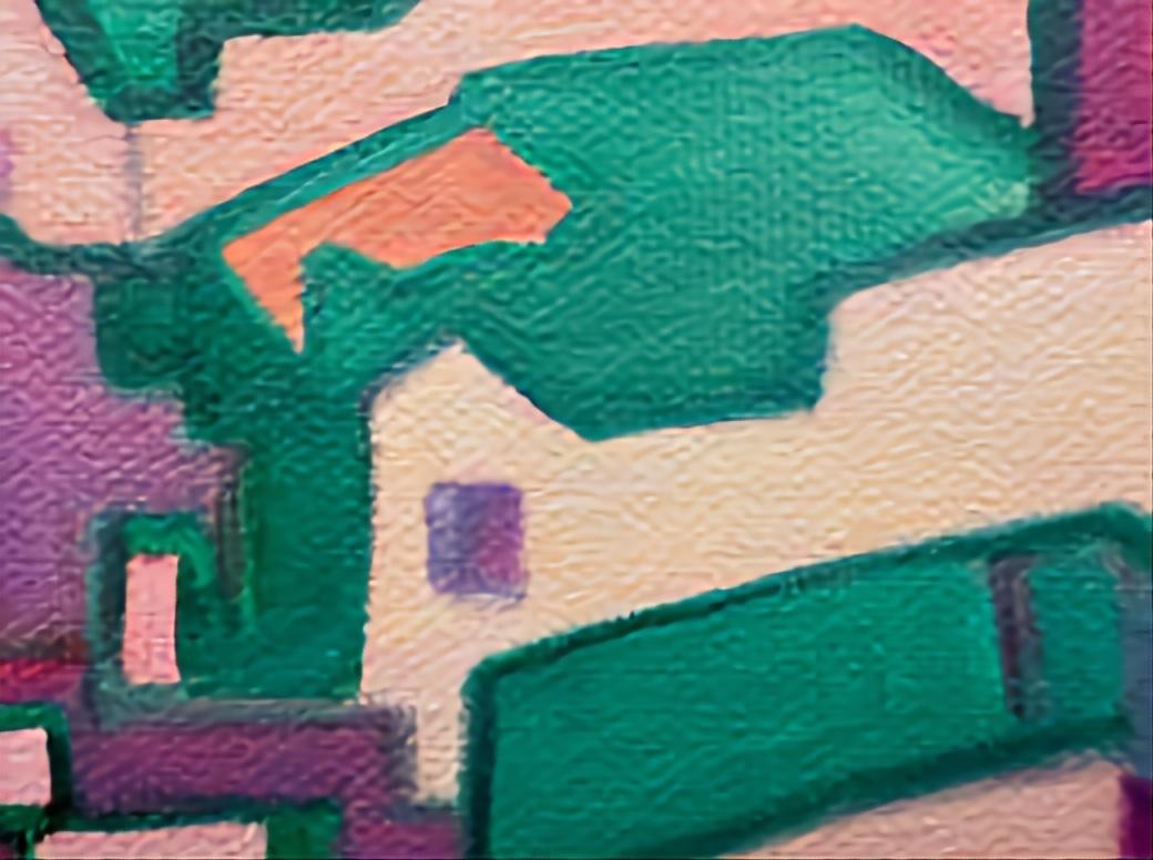 Intermezzo 3. Paesaggio urbano astratto contemporaneo a campi di colore. Olio su tela. in vendita 1