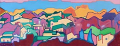 Intermezzo 3. Paesaggio urbano astratto contemporaneo a campi di colore. Olio su tela.