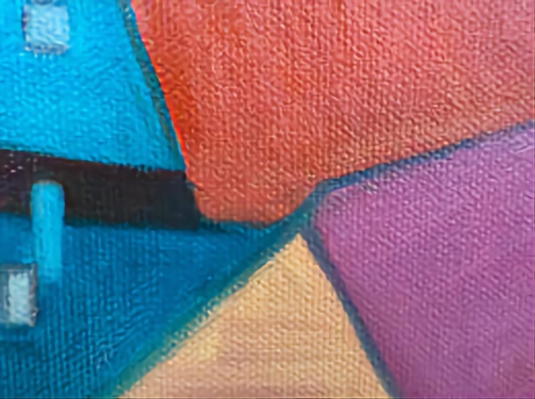 Intermezzo 4. Paesaggio astratto contemporaneo a campi di colore. Olio su tela. - Landscape Painting Marrone di Bernadette van Baarsen 