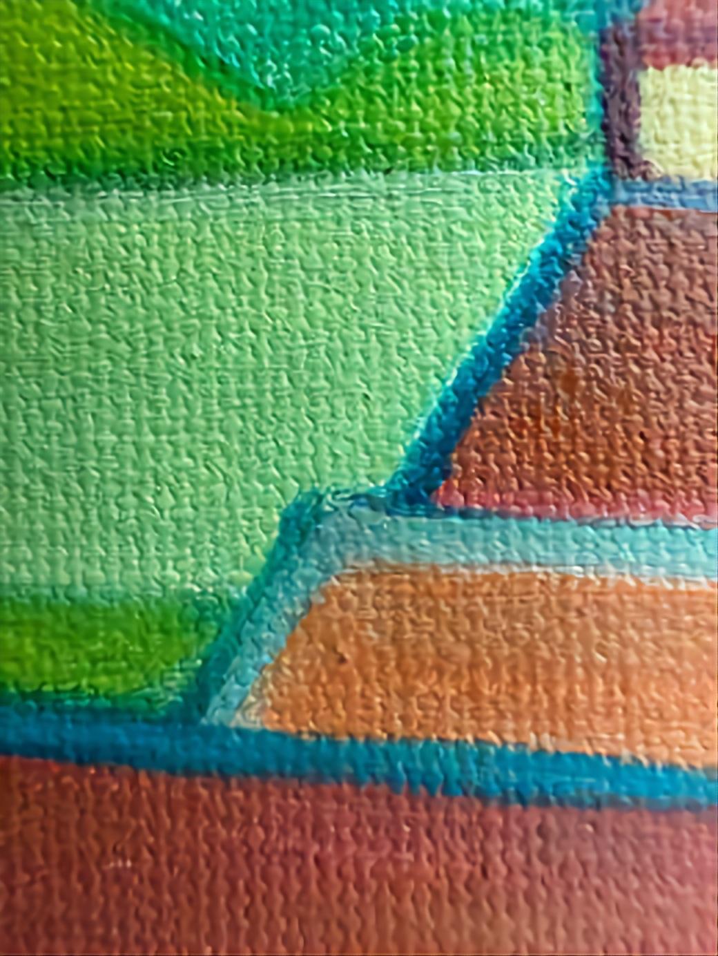 Un paesaggio astratto contemporaneo a campi di colore geometrici realizzato ad olio su tela dall'artista olandese Bernadette Van Baarsen.  Firmato in basso a sinistra.

Molto colorato e pieno di energia, questo gioioso dipinto fa parte di una nuova