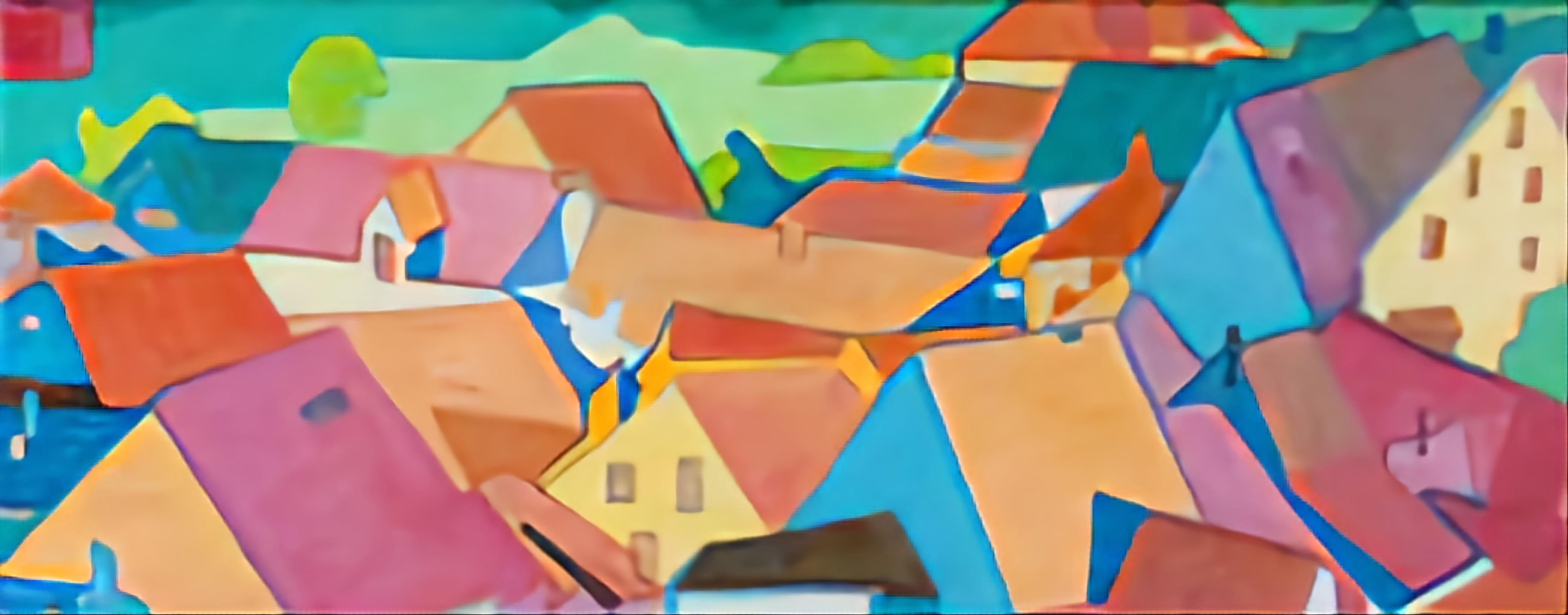 Landscape Painting di Bernadette van Baarsen  - Intermezzo 4. Paesaggio astratto contemporaneo a campi di colore. Olio su tela.