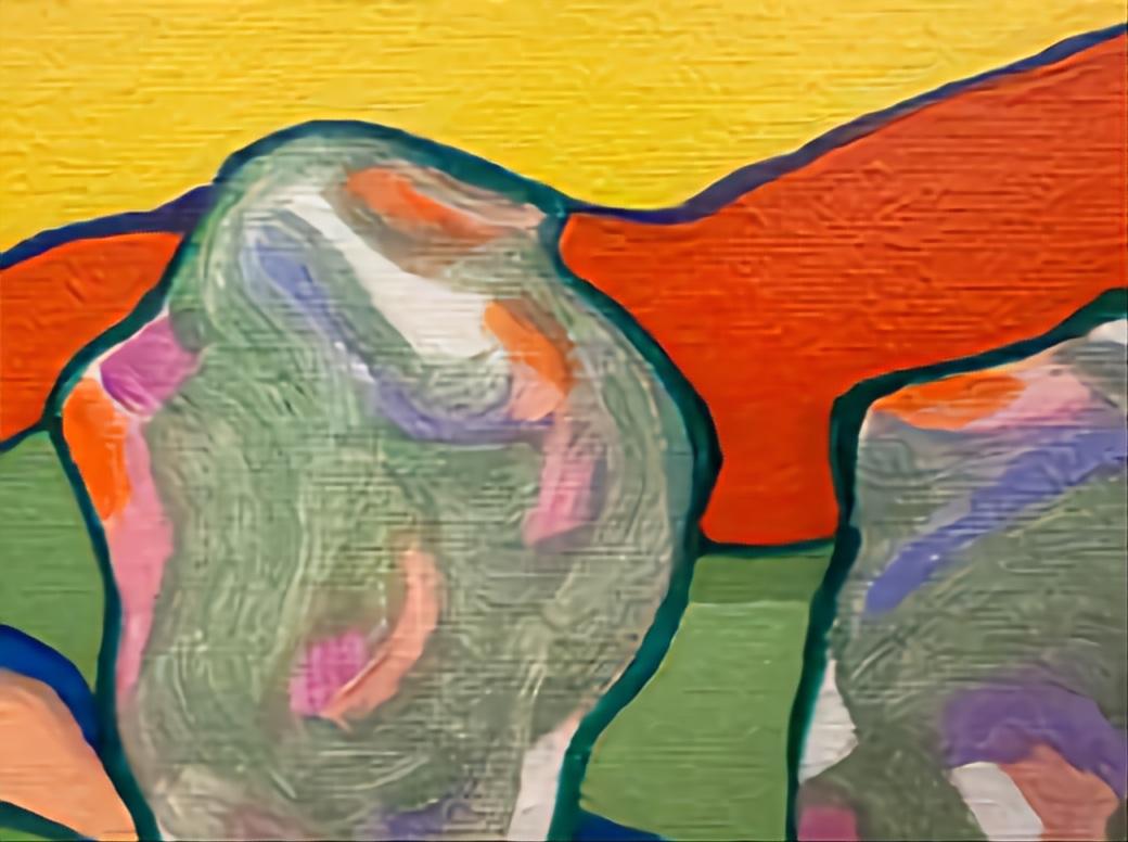 Intermezzo 8. Paesaggio astratto contemporaneo a campi di colore. Olio su tela. - Painting di Bernadette van Baarsen 