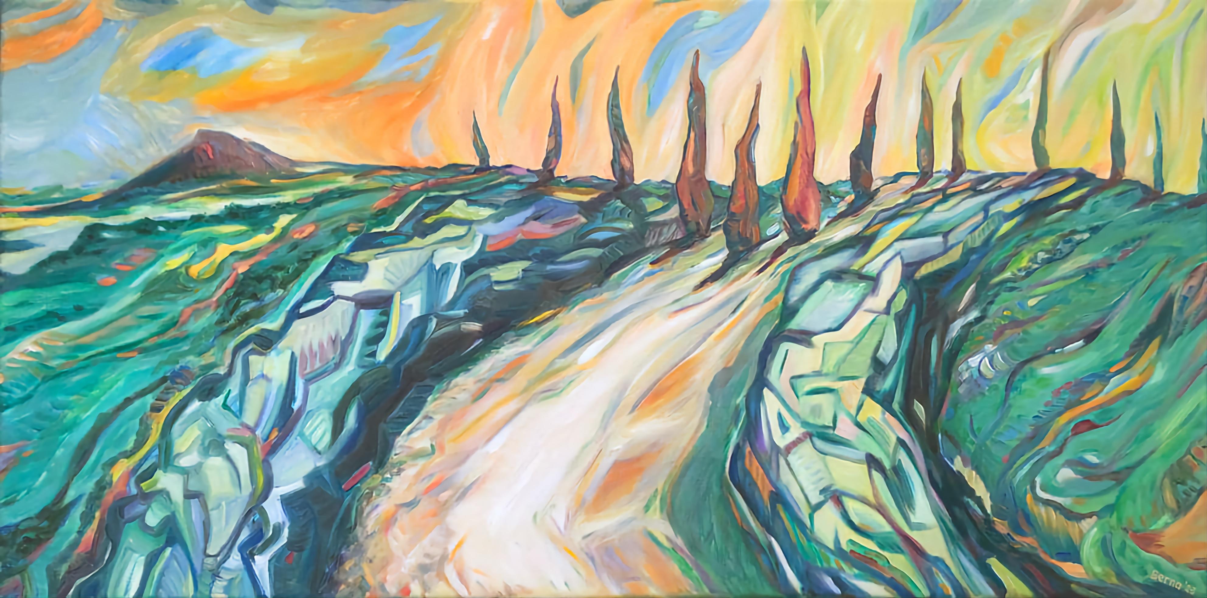 Large Contemporary Expressionist/Fauvist Oil on Linen. 'Le Haut St Jean'. - Painting by Bernadette van Baarsen 