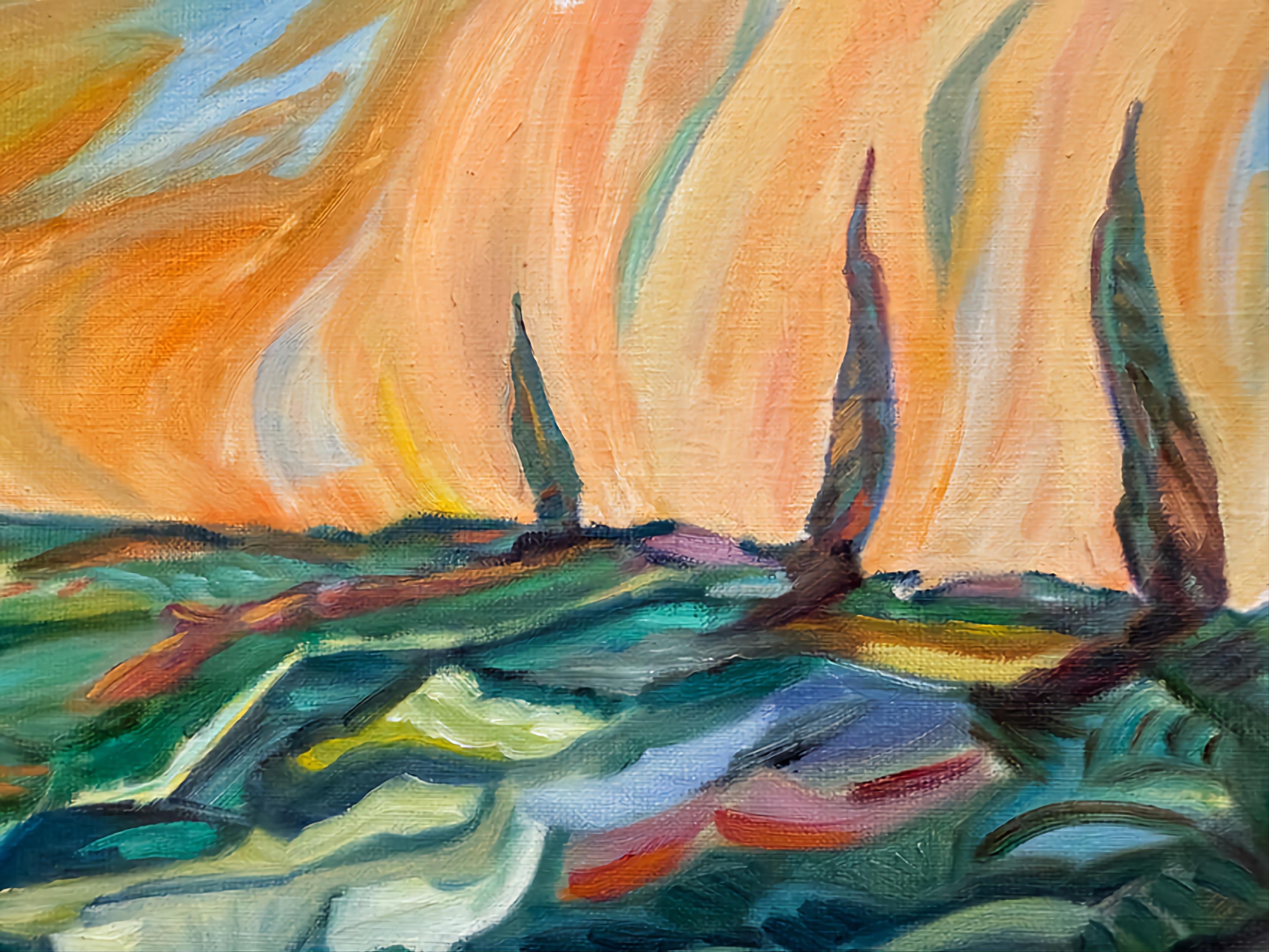 Large Contemporary Expressionist/Fauvist Oil on Linen. 'Le Haut St Jean'. - Gray Abstract Painting by Bernadette van Baarsen 
