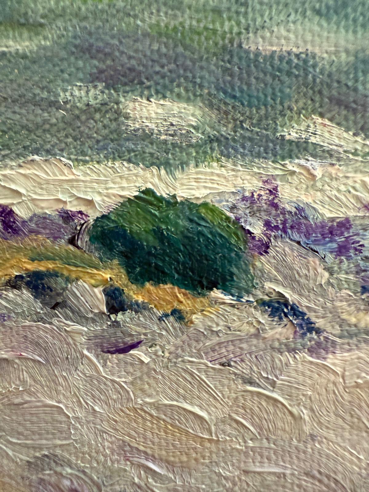 Turquoise and violet Beach Scene. Côte d'Azur, France. Oil on Canvas. For Sale 5