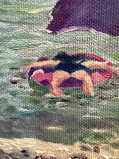 Turquoise and violet Beach Scene. Côte d'Azur, France. Oil on Canvas.