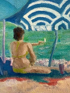 Escena de playa provenzal turquesa, azul y blanca. La Sigarette.