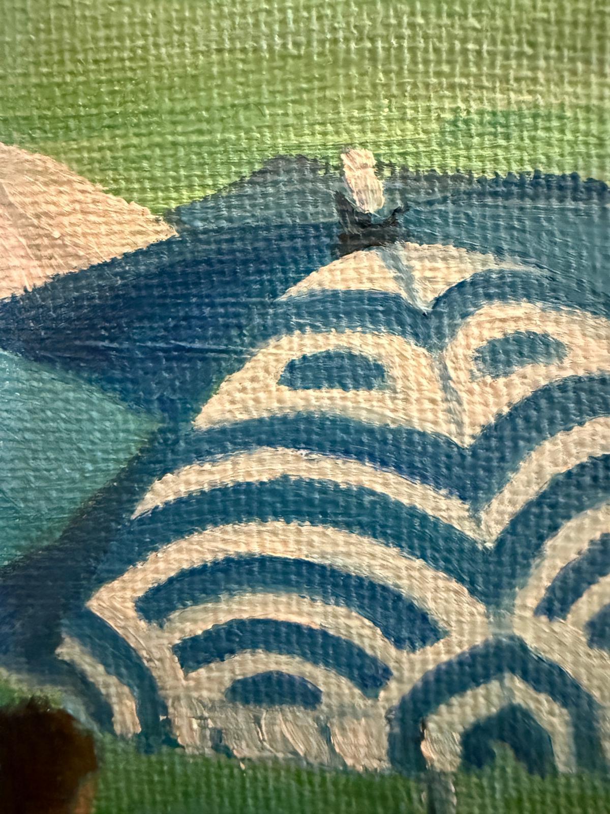 Türkisfarbene, blau-weiße provenzalische Strandszene. 'La Sigarette'. im Angebot 4