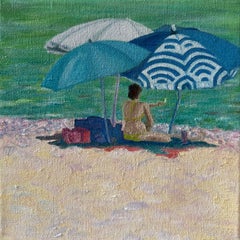 Escena de playa provenzal turquesa, azul y blanca. La Sigarette.