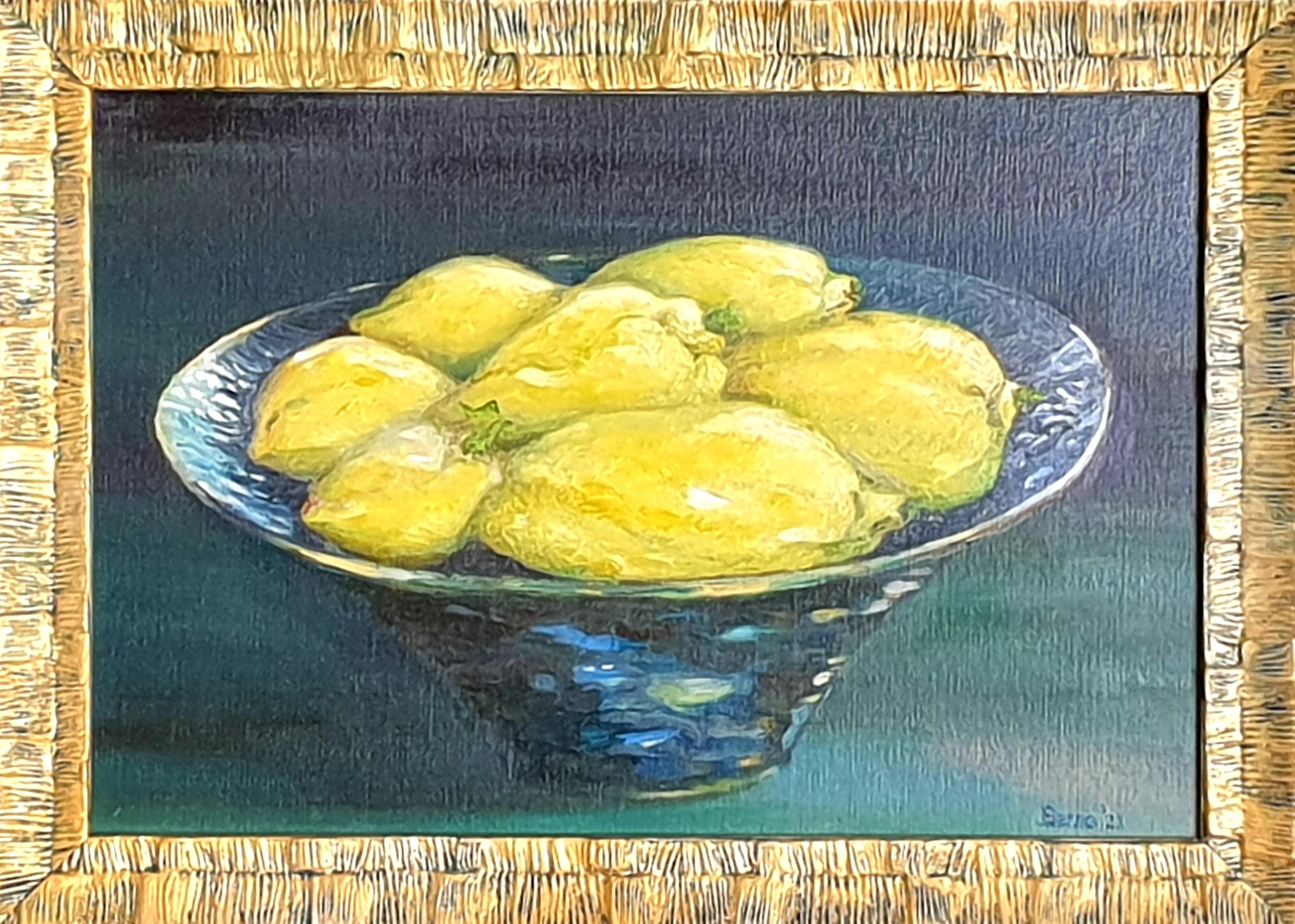 Bernadette van Baarsen Still-Life Painting - Contemporary Realist Still-Life Oil of Lemons. 'Citrons de Barbara'.