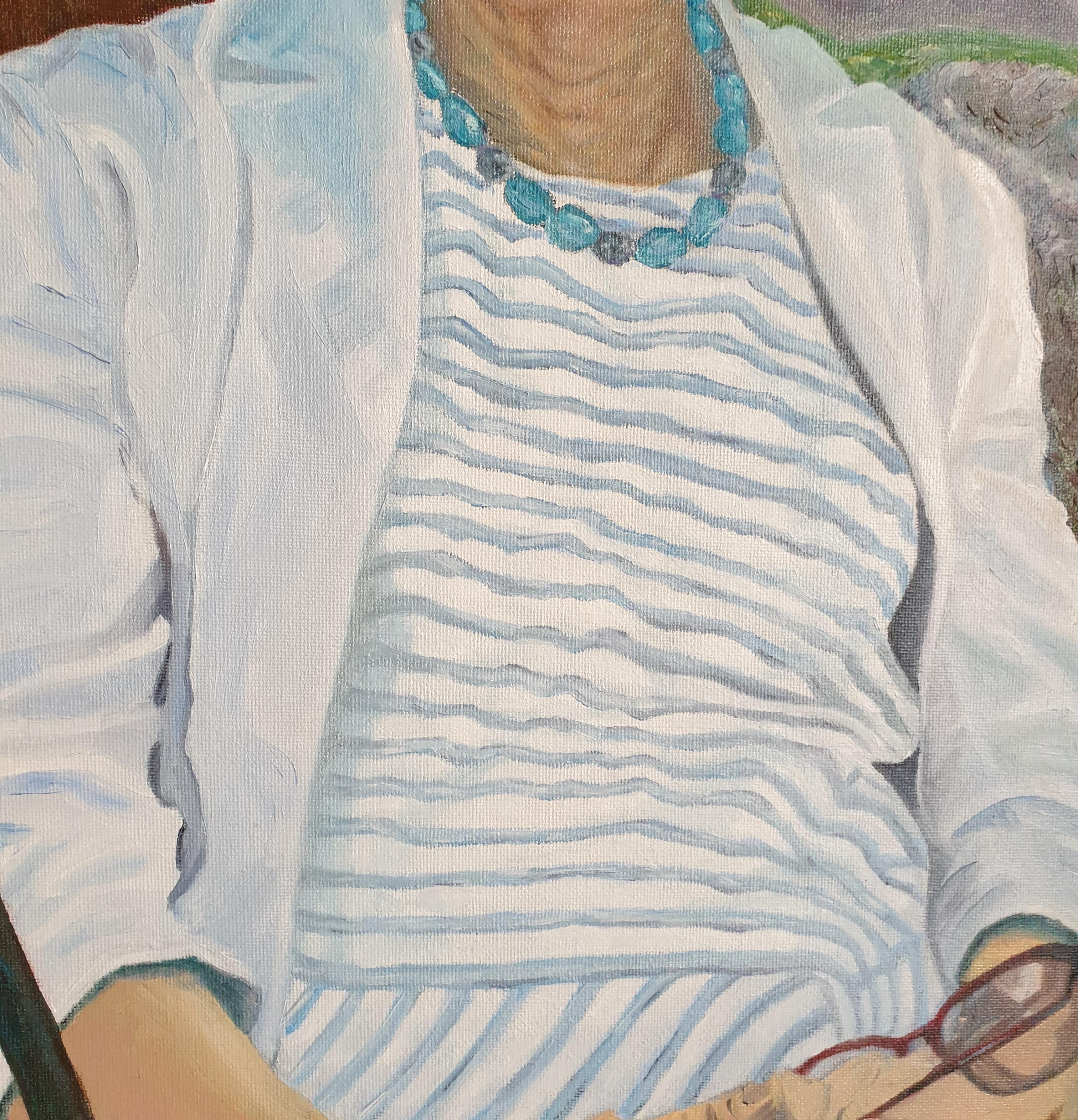 Cora. Portrait contemporain à l'huile sur panneau recouvert de lin. en vente 4