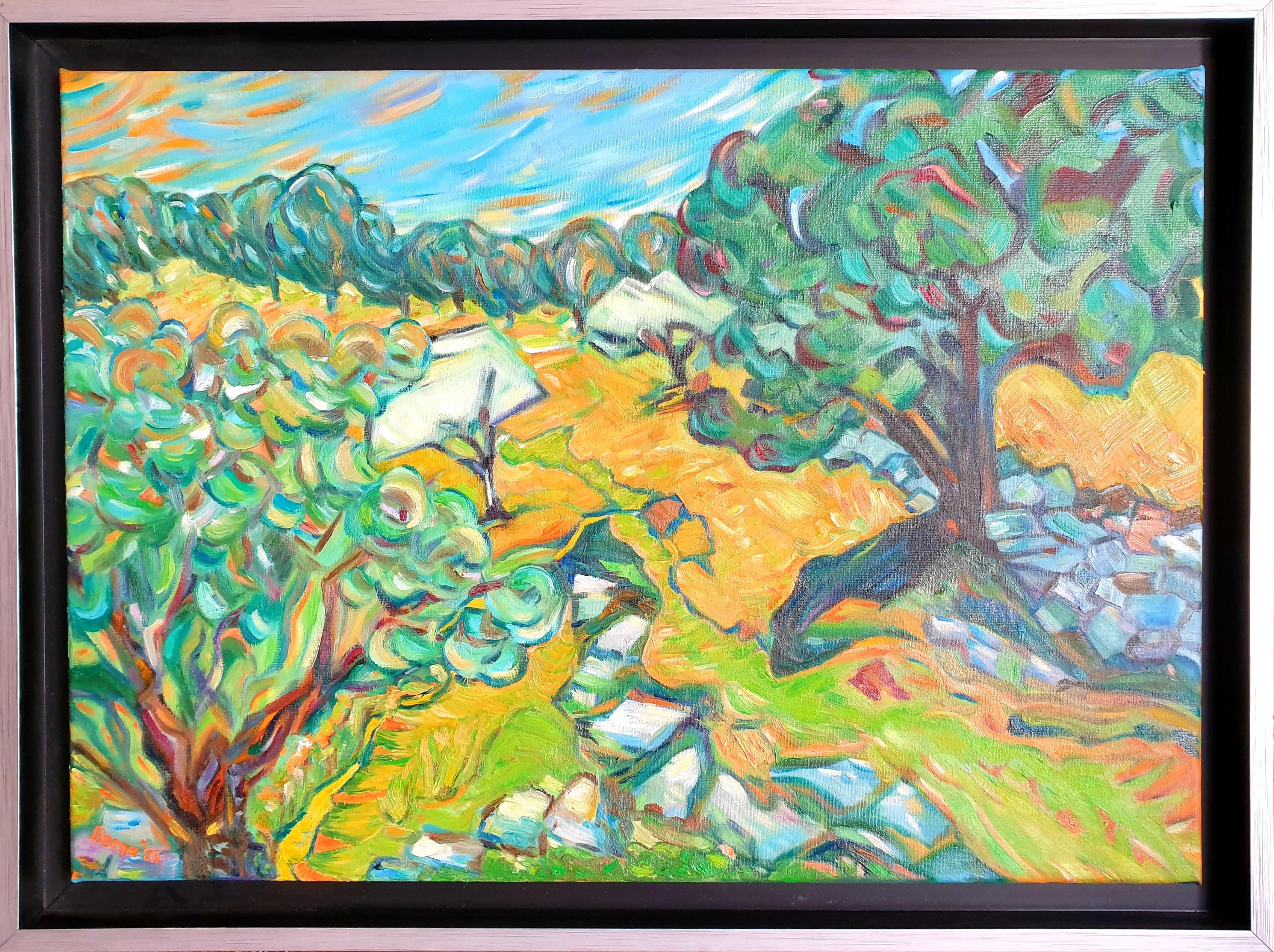 Landscape Painting Bernadette van Baarsen - "Terranque", acrylique contemporaine d'expressionnisme abstrait sur toile.