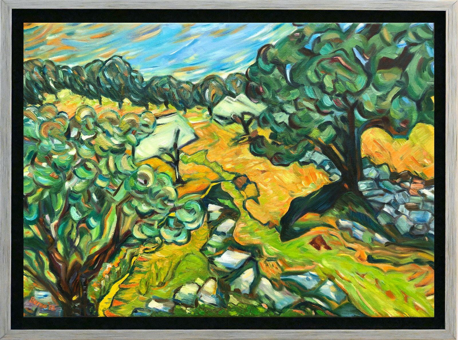 Landscape Painting de Bernadette van Baarsen - "Terranque", acrílico expresionista abstracto contemporáneo sobre lienzo.
