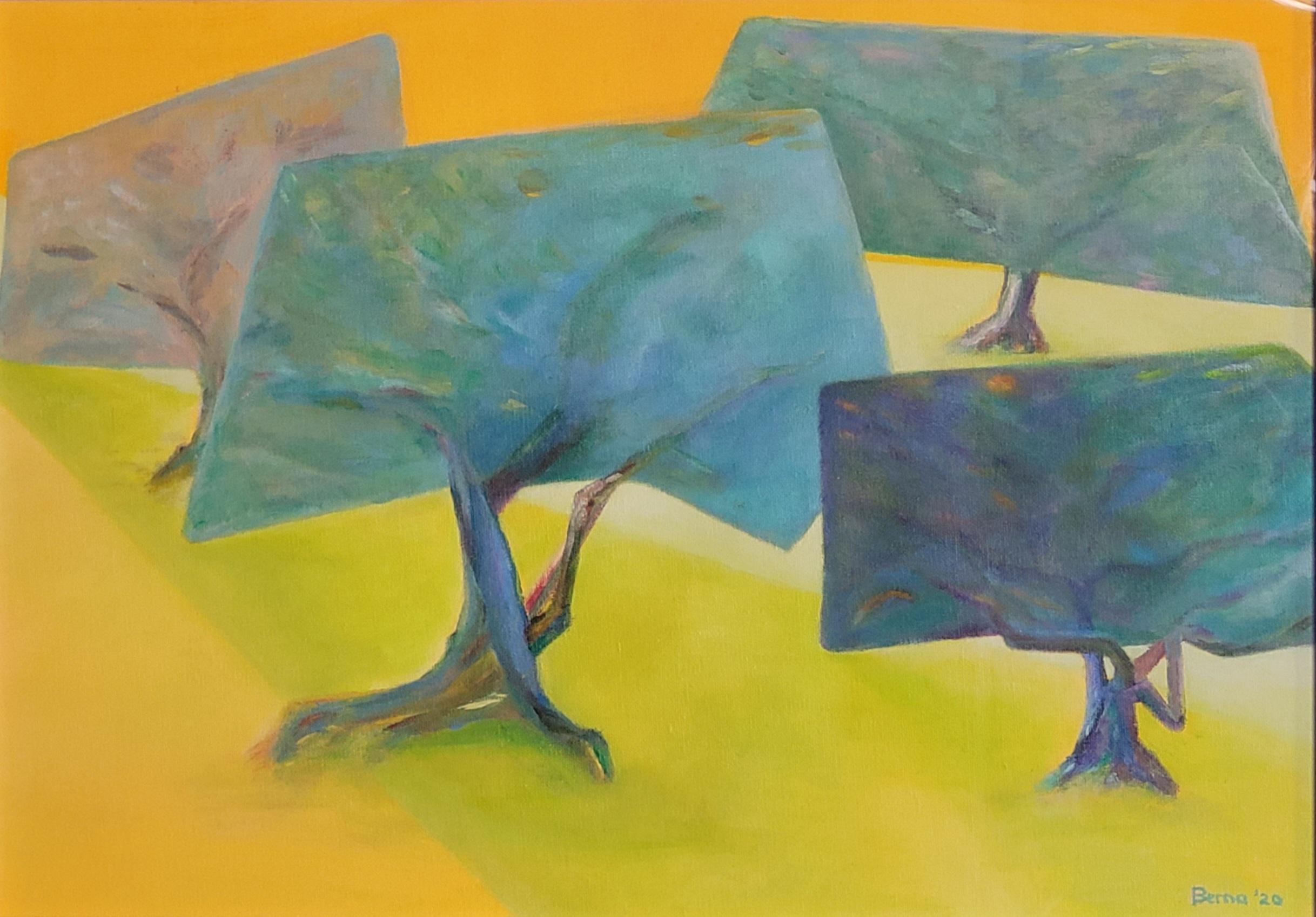 Las Cuatro Hermanas. Acrílico expresionista contemporáneo sobre lienzo de algodón. - Painting de Bernadette van Baarsen