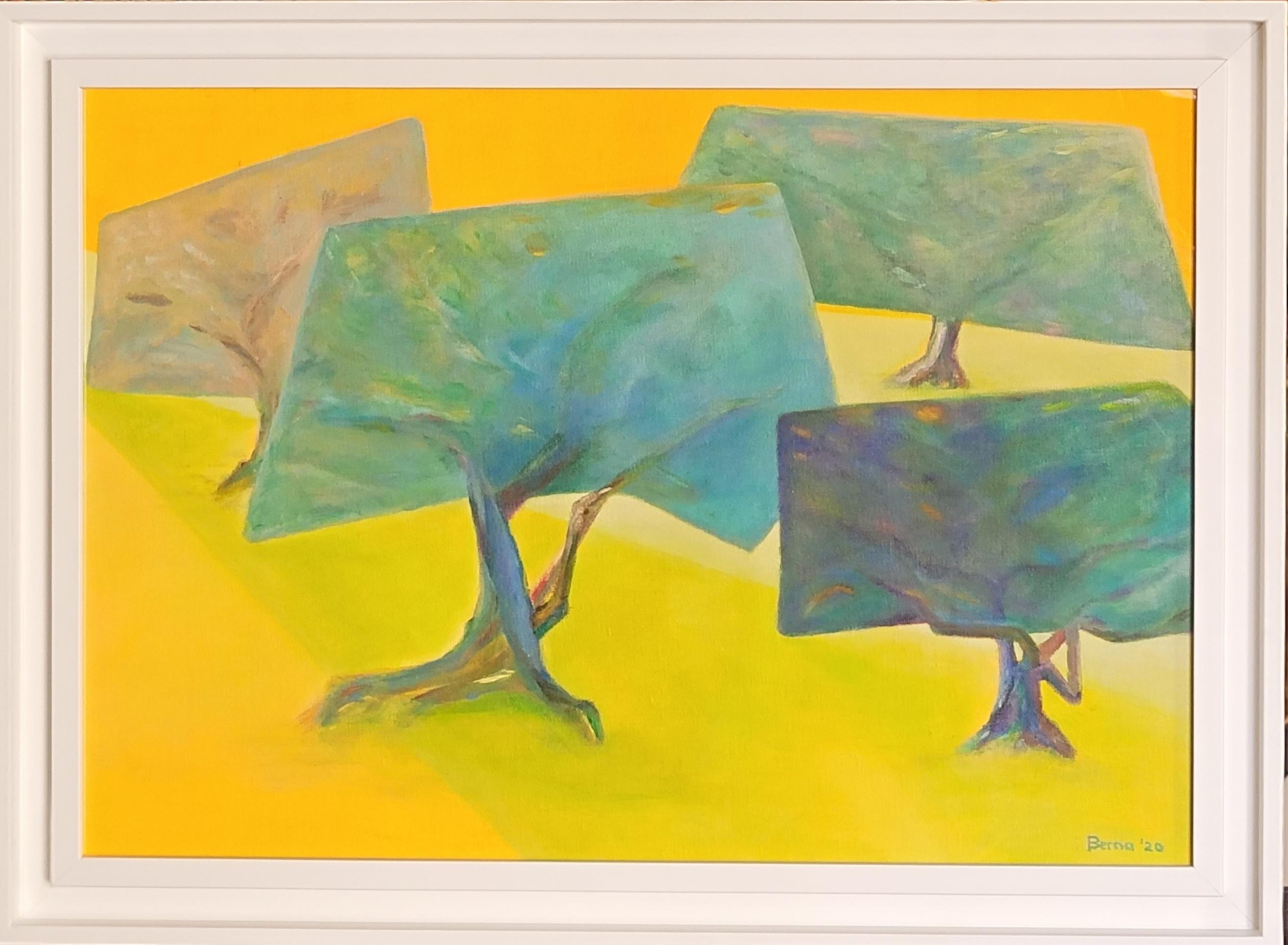 Landscape Painting de Bernadette van Baarsen - Las Cuatro Hermanas. Acrílico expresionista contemporáneo sobre lienzo de algodón.