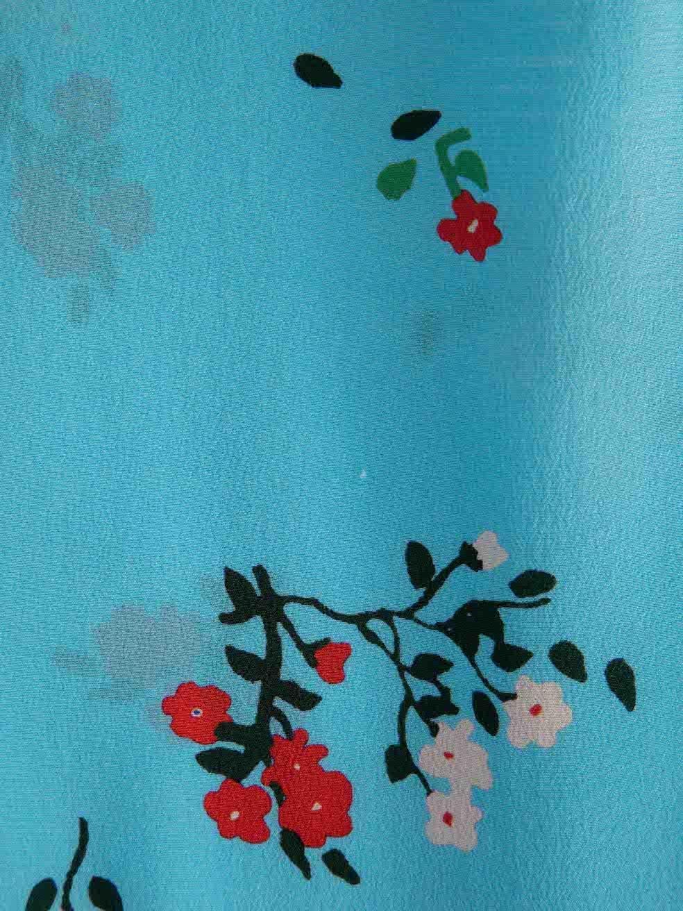 Bernadette Women's Blue Silk Floral Printed Midi Dress In Good Condition For Sale In London, GB