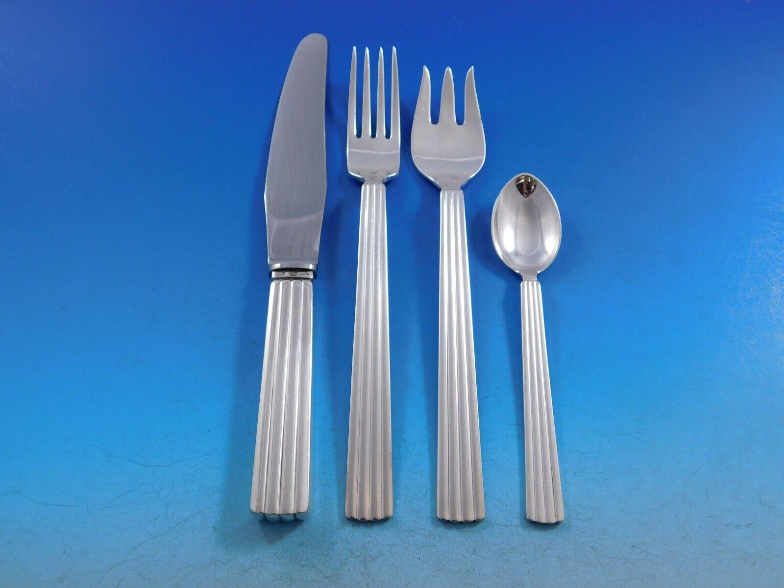 Bernadotte by Georg Jensen Sterling Silver Flatware Set Service 87 pcs Luncheon In Excellent Condition For Sale In Big Bend, WI