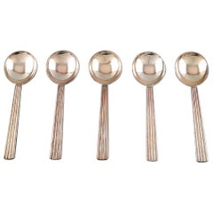 Vintage Bernadotte Silverware Georg Jensen Bouillon Spoon, Five Spoons in Stock