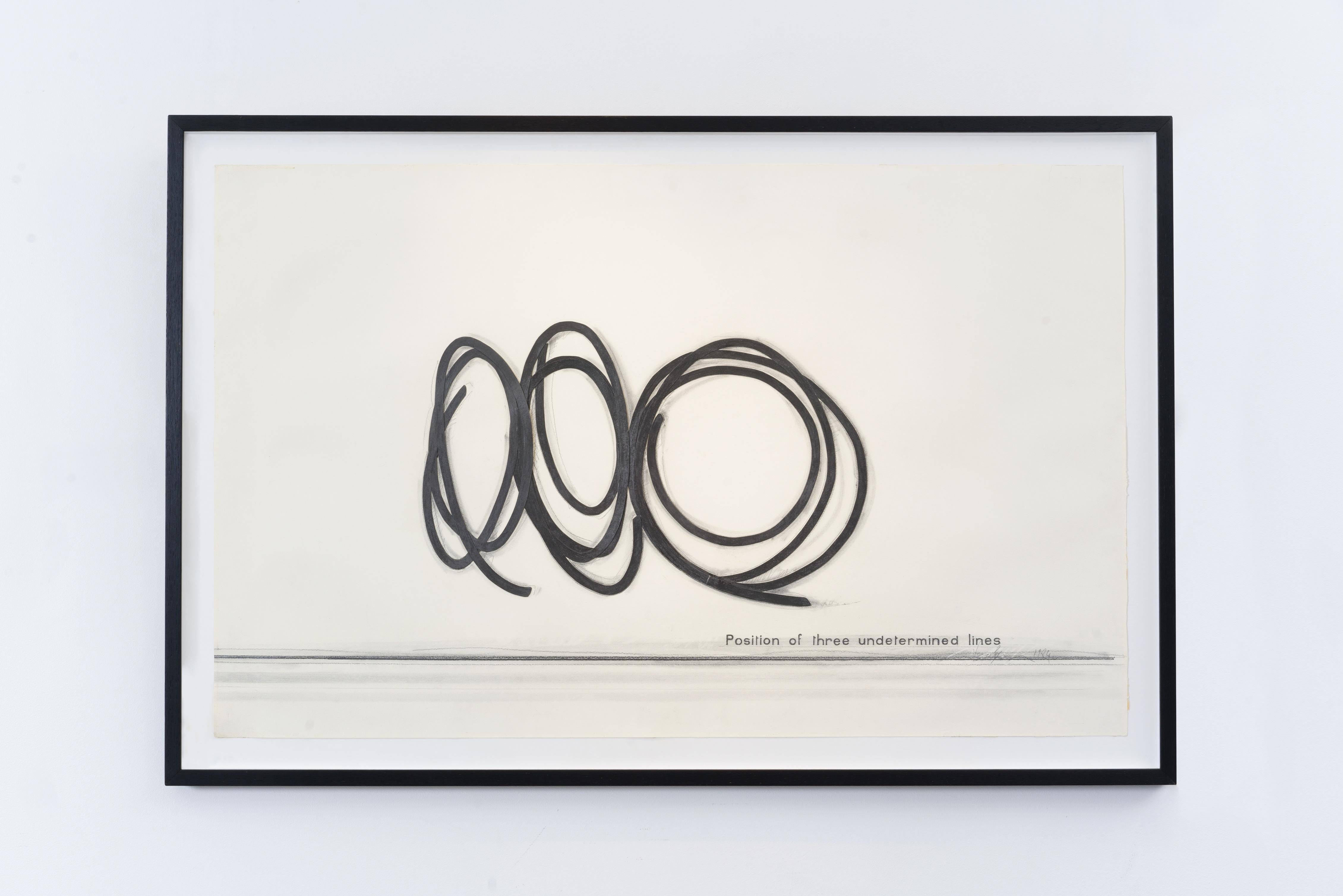 Bernar Venet Position of Three Undetermined Lines Charcoal and Collage on Paper