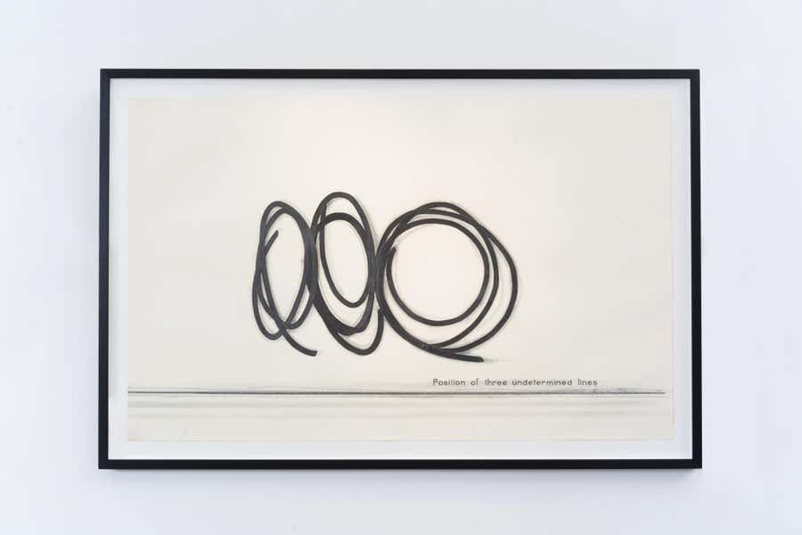 Bernar Venet Position of Three Undetermined Lines Charcoal and Collage on Paper