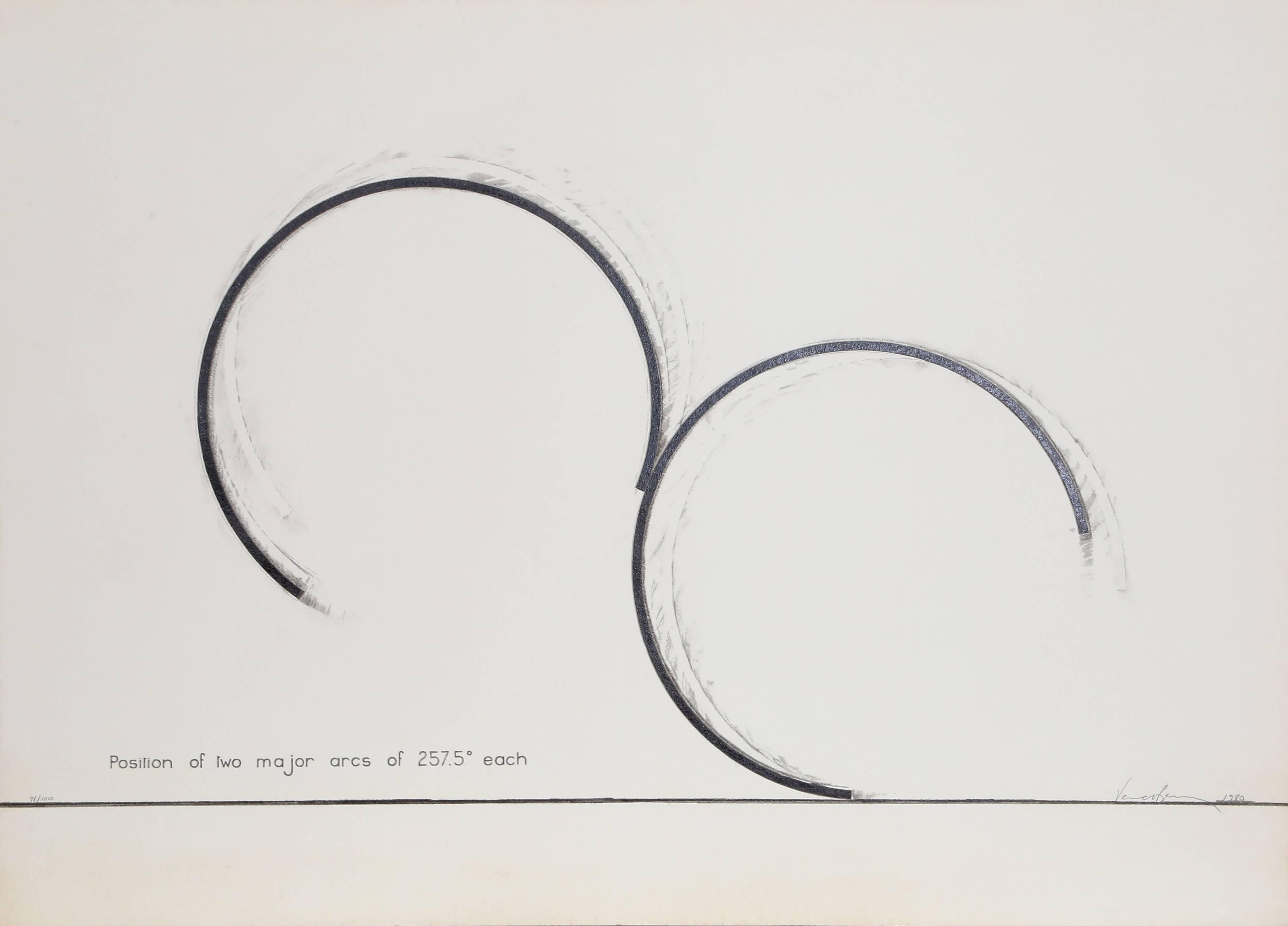 Bernar Venet Abstract Print - Position of two major arcs of 257.5 degrees each