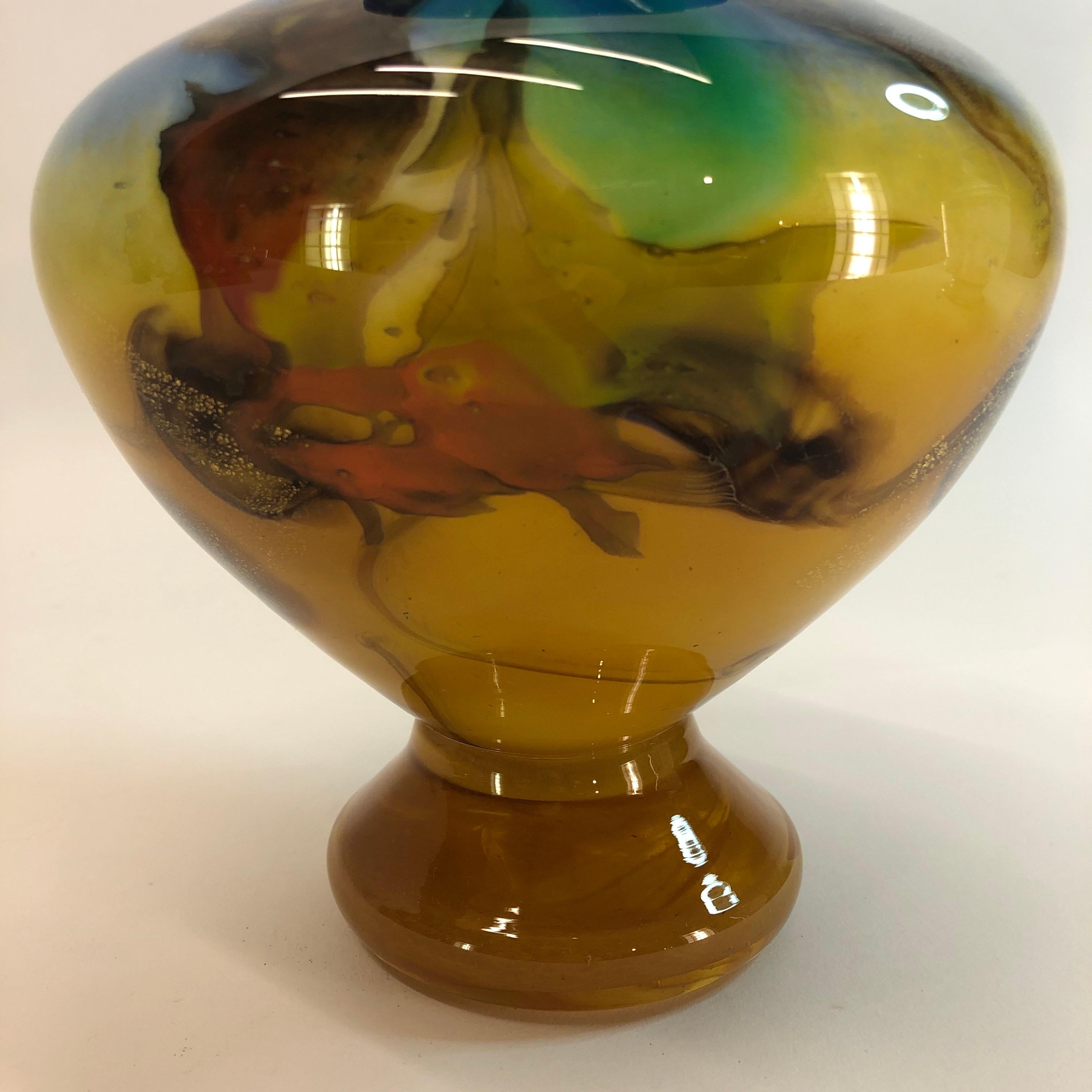 Bernard Aconito Glass Vase Handmade 'Mouth Blown' Signed and Documented For Sale 1