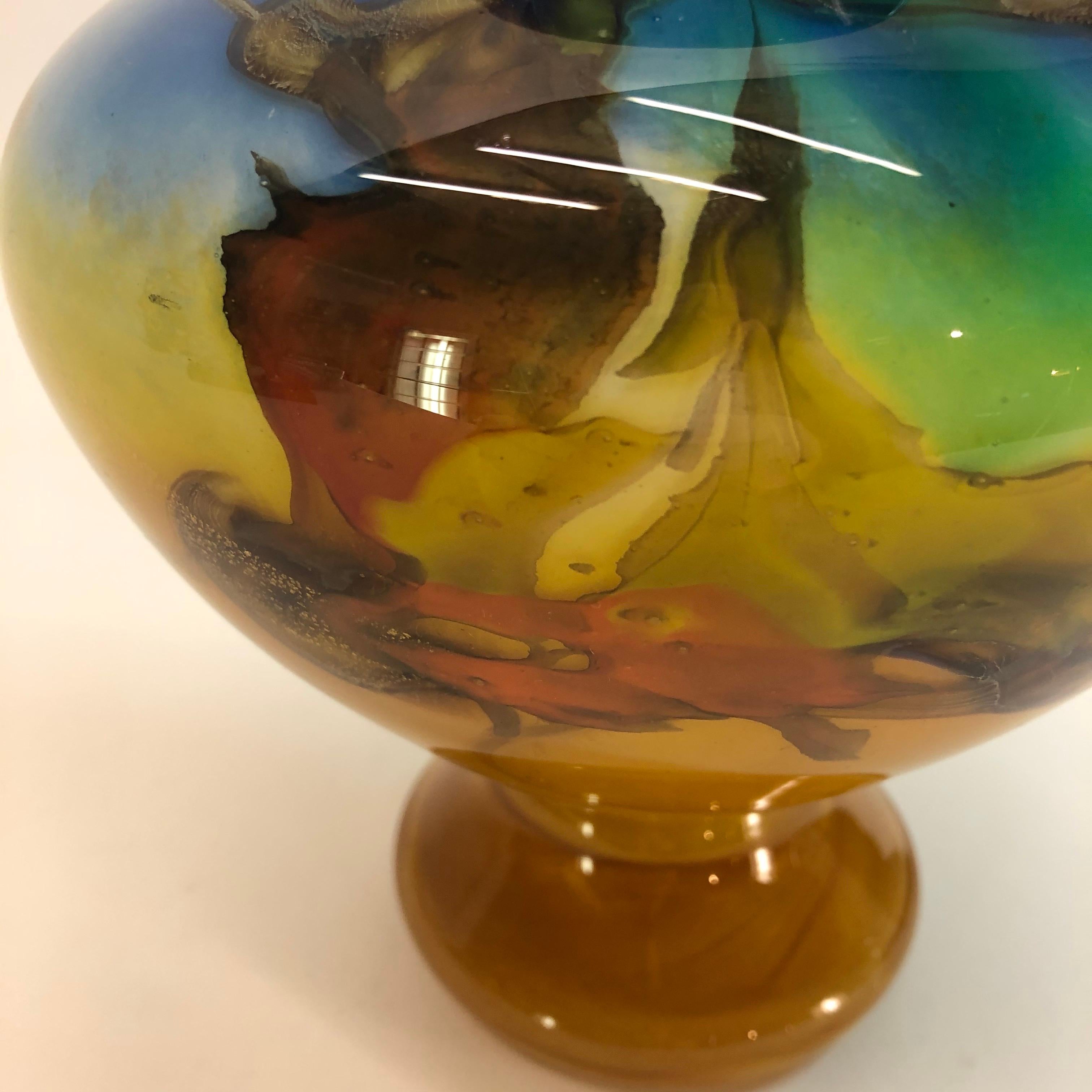 French Bernard Aconito Glass Vase Handmade 'Mouth Blown' Signed and Documented For Sale