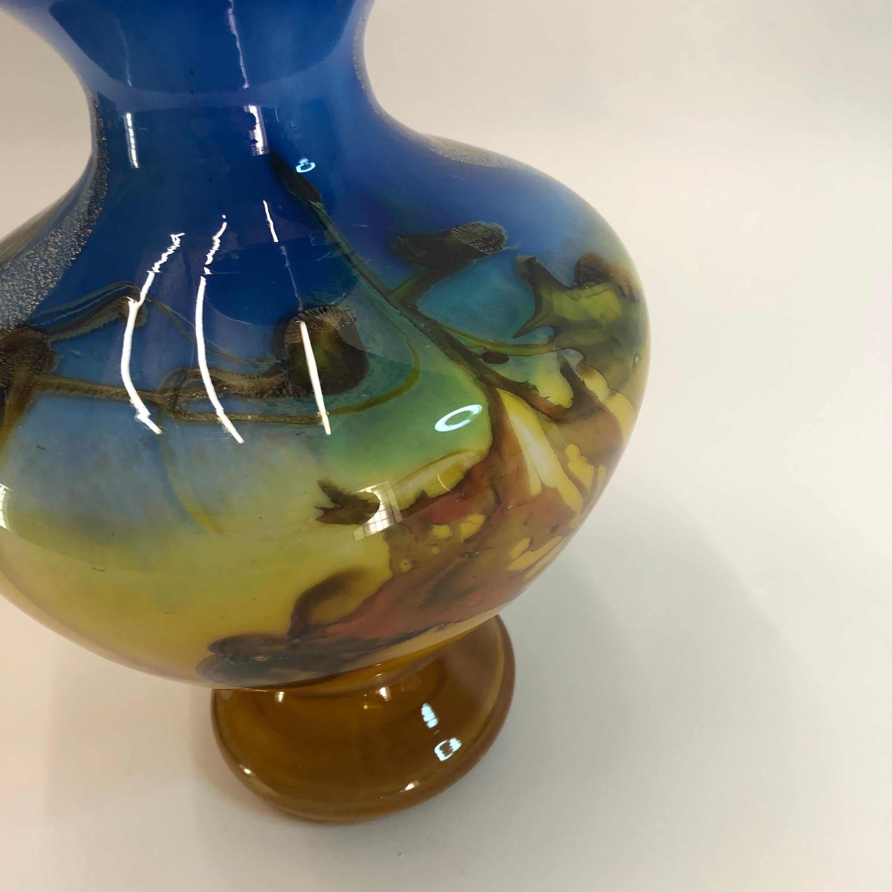 Late 20th Century Bernard Aconito Glass Vase Handmade 'Mouth Blown' Signed and Documented For Sale