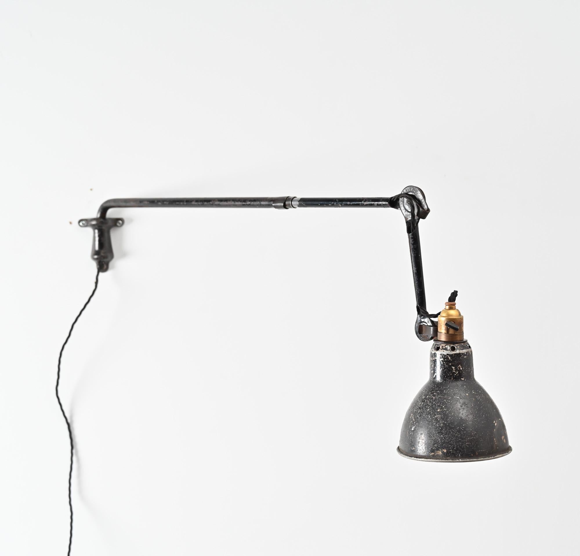 Art Deco Bernard Albin Gras 203 model adjustable wall lamp For Sale