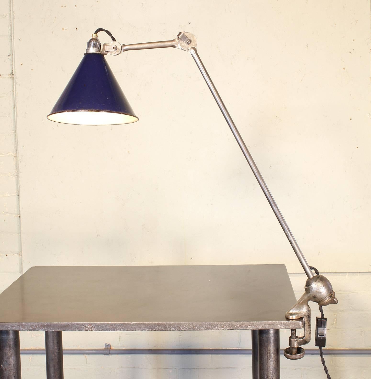 Bernard-Albin Gras No. 201 clamp-on drafting task lamp. Shade diameter measures 8
