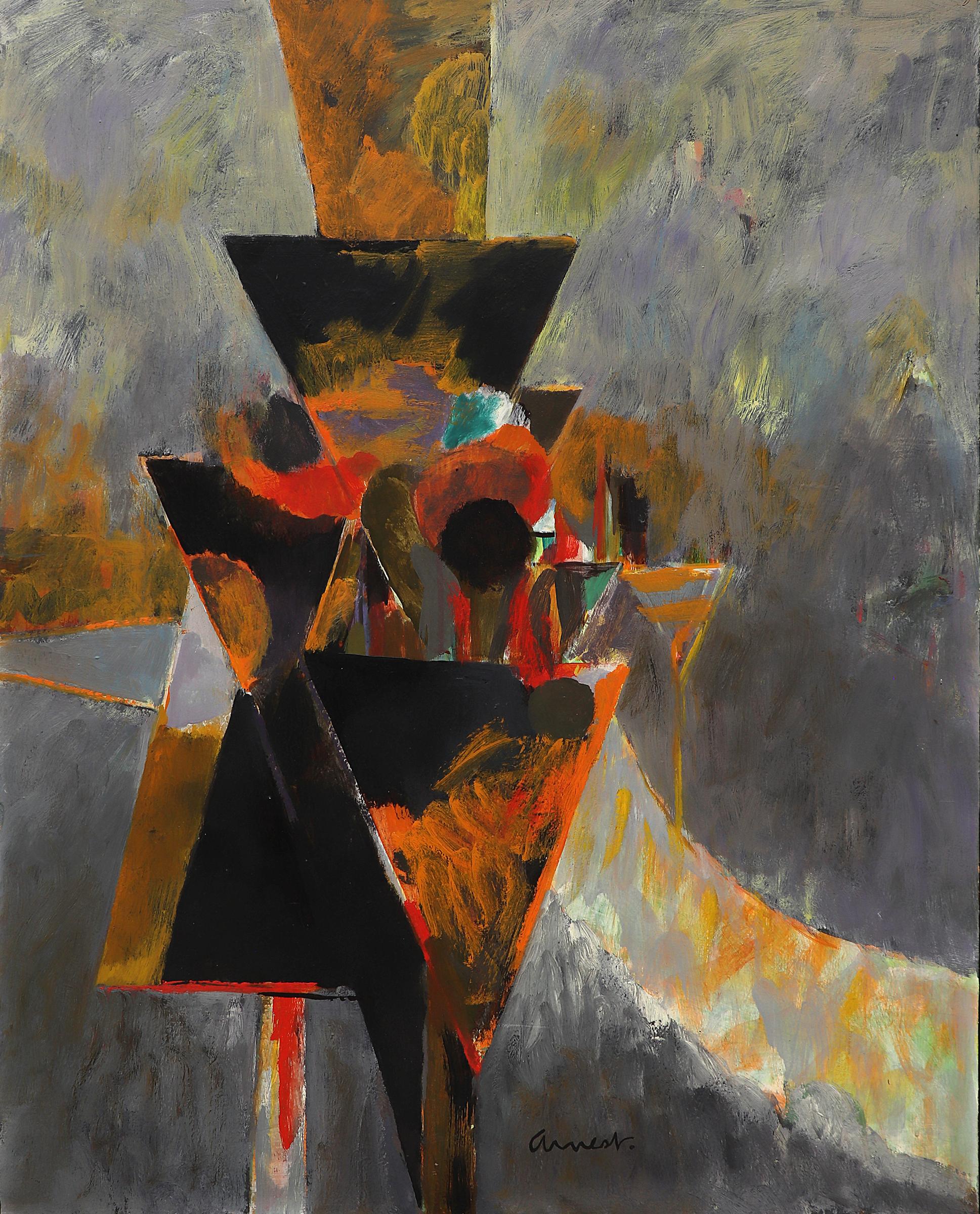 Signal, orange/noir, peinture à l'huile géométrique abstraite des années 1960, Broadmoor Academy - Painting de Bernard Arnest