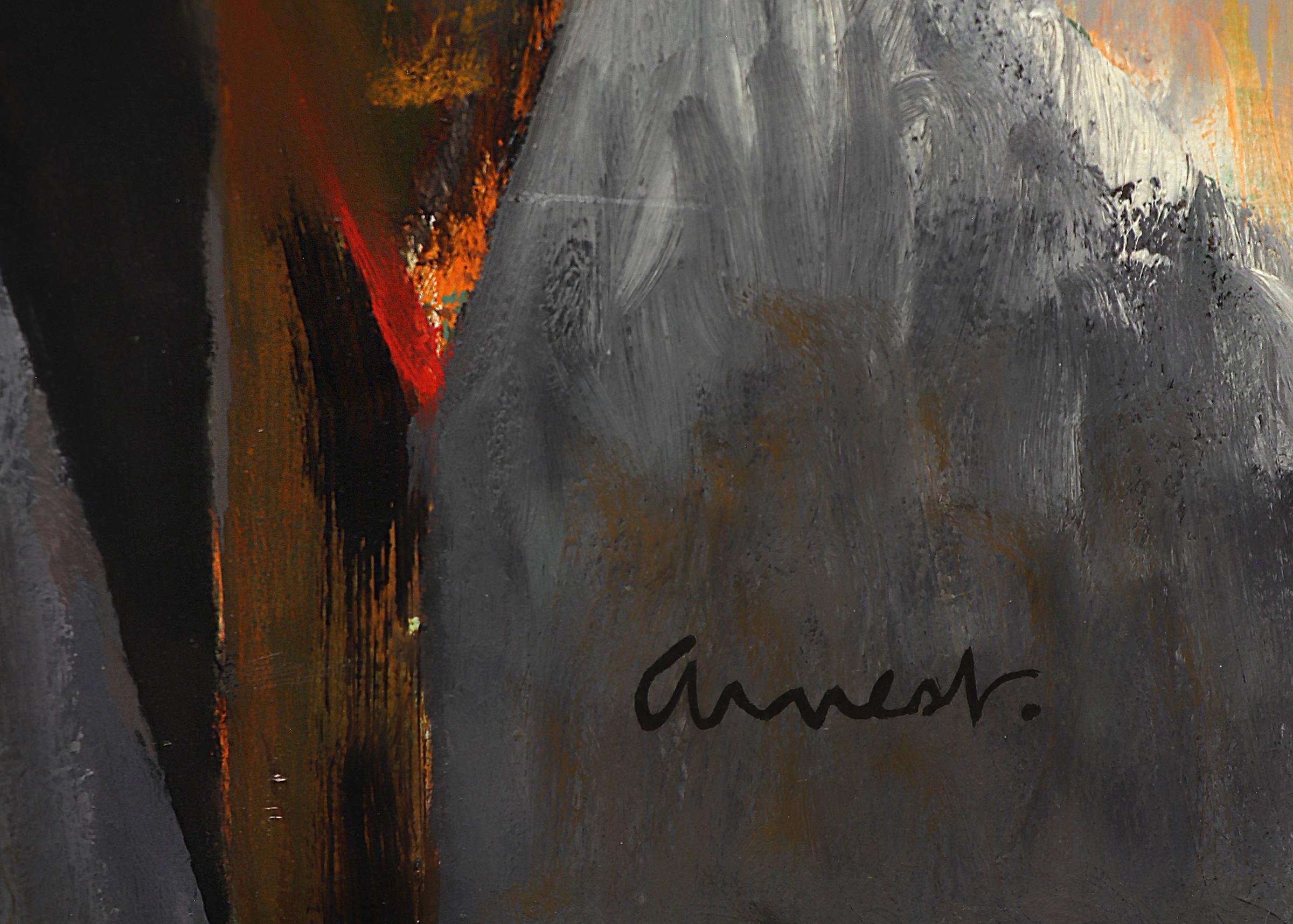 Signal, orange/noir, peinture à l'huile géométrique abstraite des années 1960, Broadmoor Academy - Abstrait Painting par Bernard Arnest