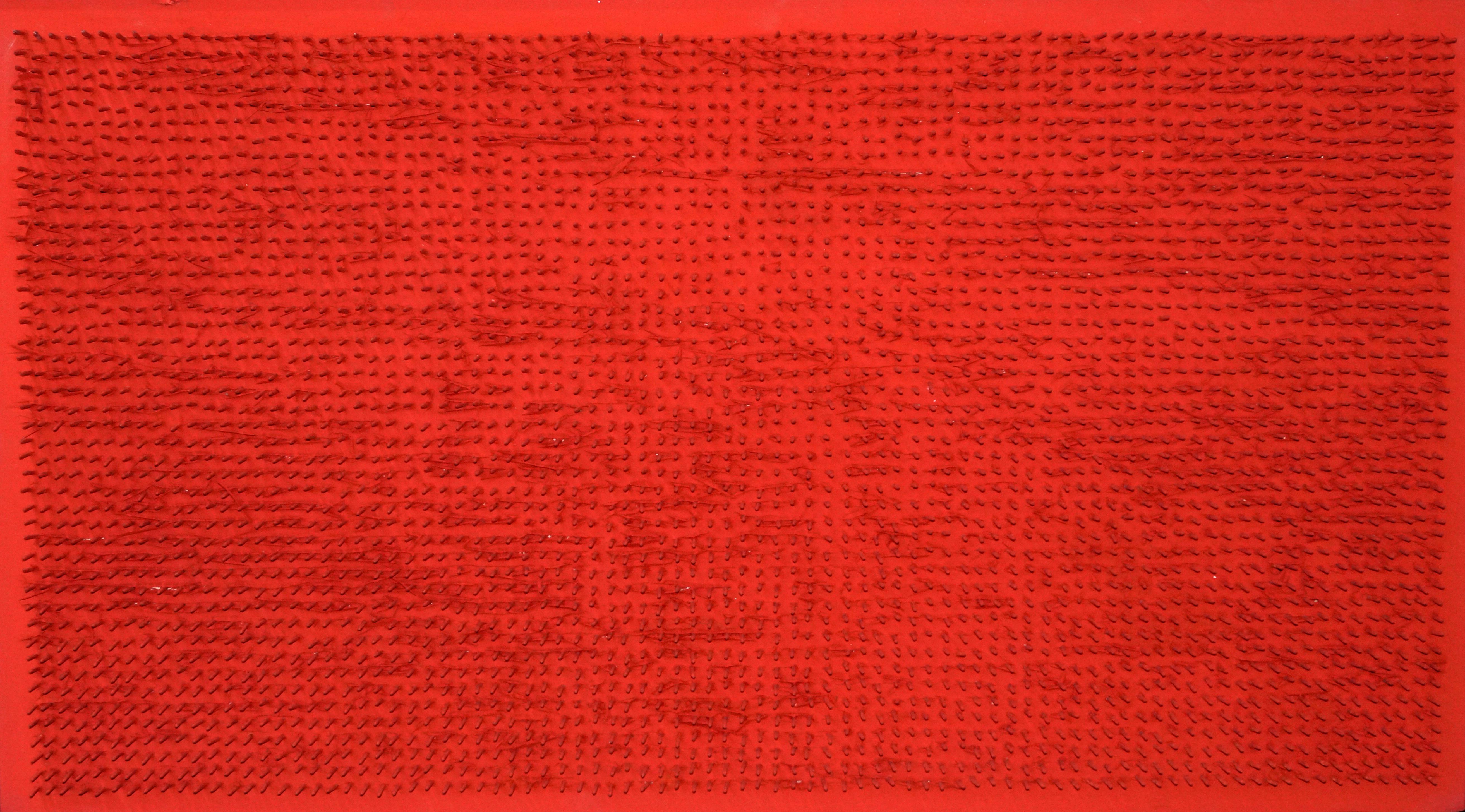 Tableau clou, 1968, red, nails, wood, Avantgarde, Group Zero, light, object - Mixed Media Art by Bernard Aubertin