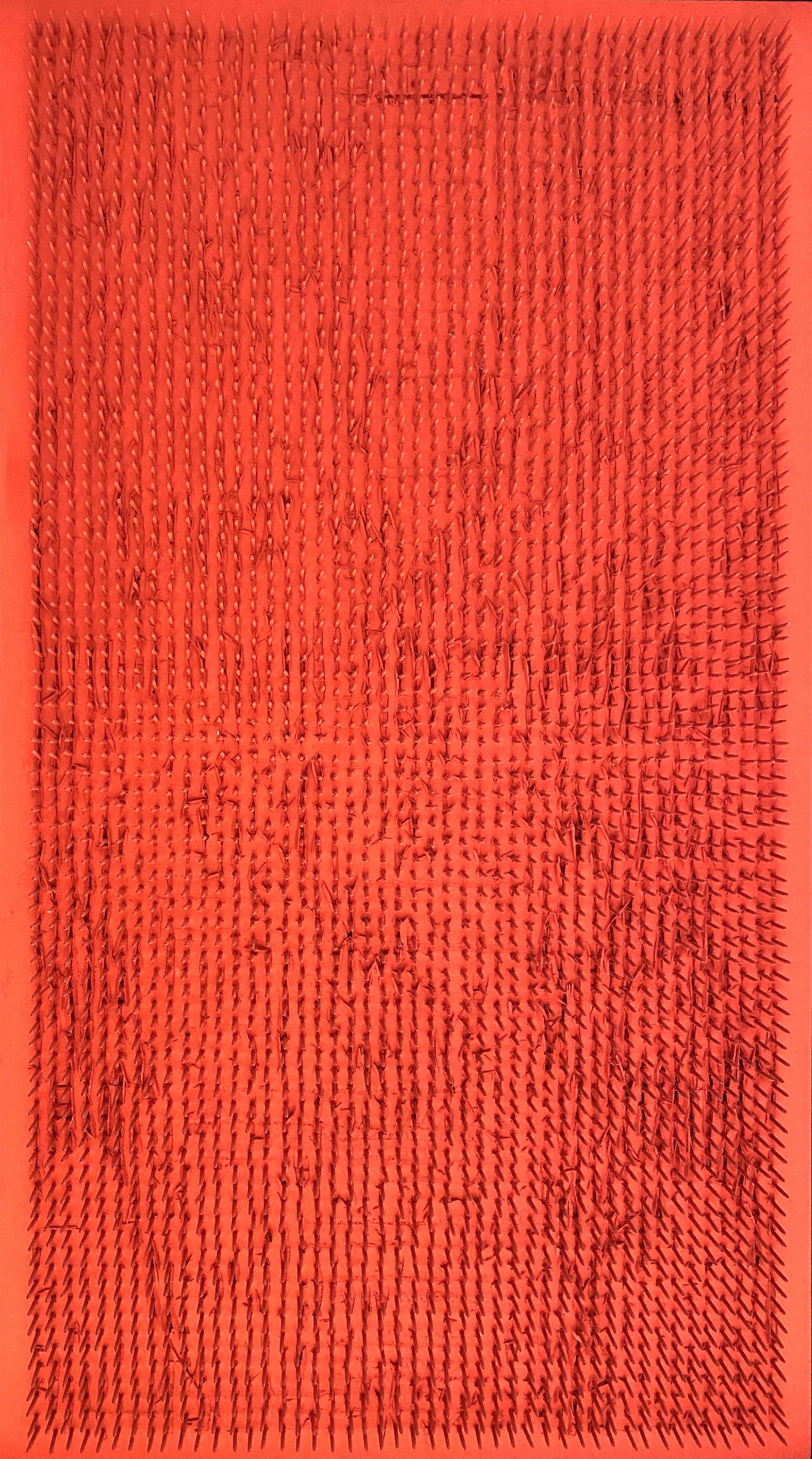 Tableau clou, 1969, red, nails, wood, Avantgarde, Group Zero, light, object - Mixed Media Art by Bernard Aubertin