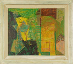 Antique American School Abstract Expressionis City Signed Framed Oil Painting