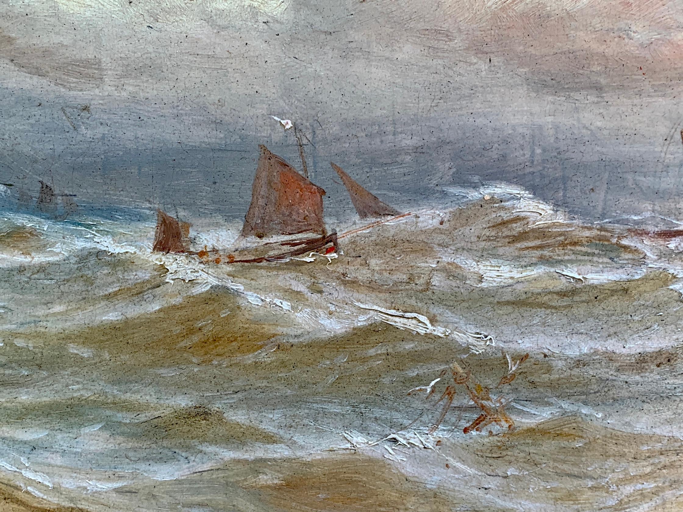 Huile britannique du XIXe siècle, Navire dans une mer agitée.

Le style de la peinture est très proche de l'œuvre de Bernard Benedict Hemy, un peintre de marine britannique bien connu du nord de l'Angleterre.

Il a peint dans un style fluide, bien