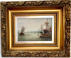 19th century English marine, The Thames at the Pool of London, original frame