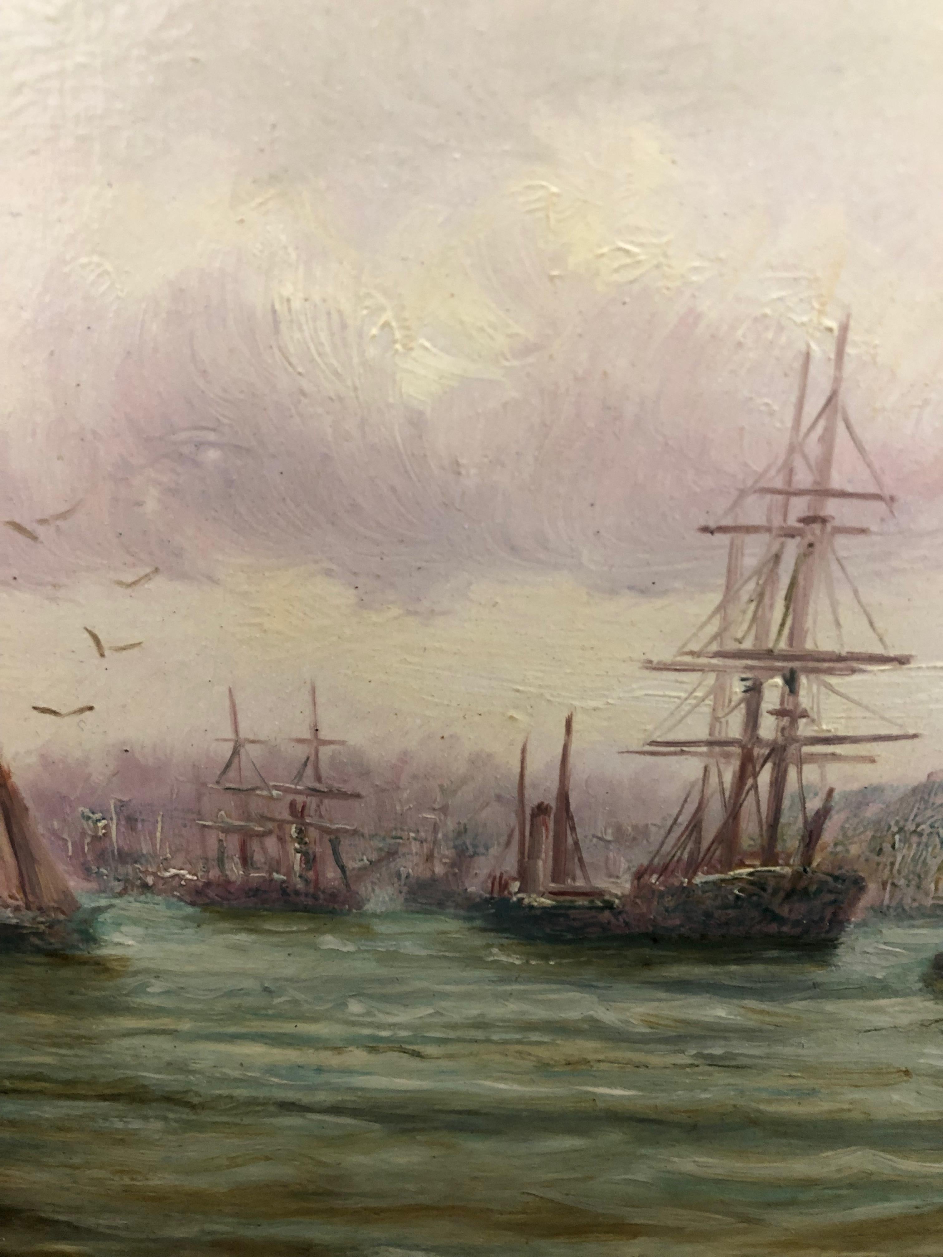 Northern Harbour Views - Pair Of Maritime Oil Paintings By Bernard Hemy 9