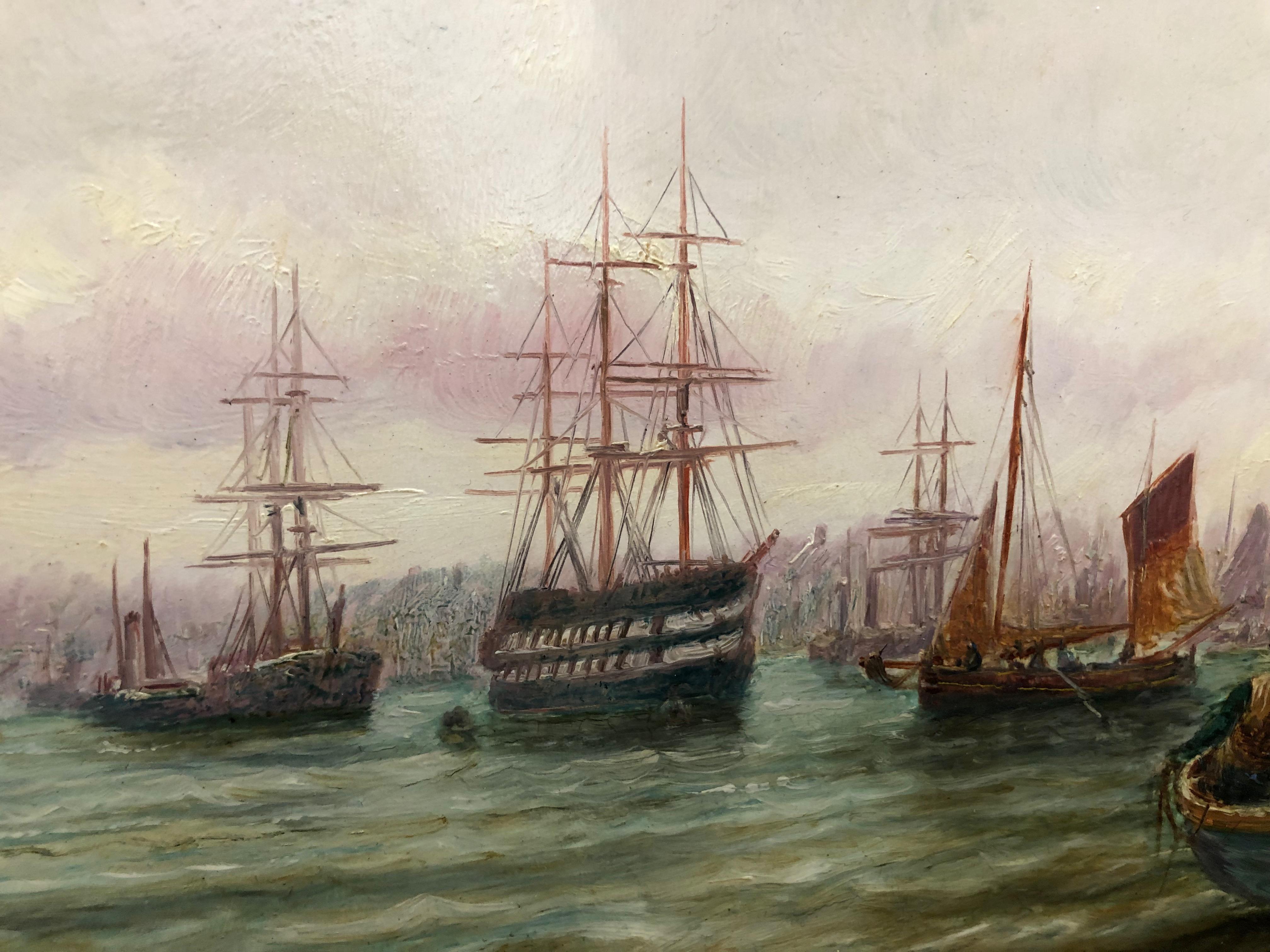 Northern Harbour Views - Pair Of Maritime Oil Paintings By Bernard Hemy 10