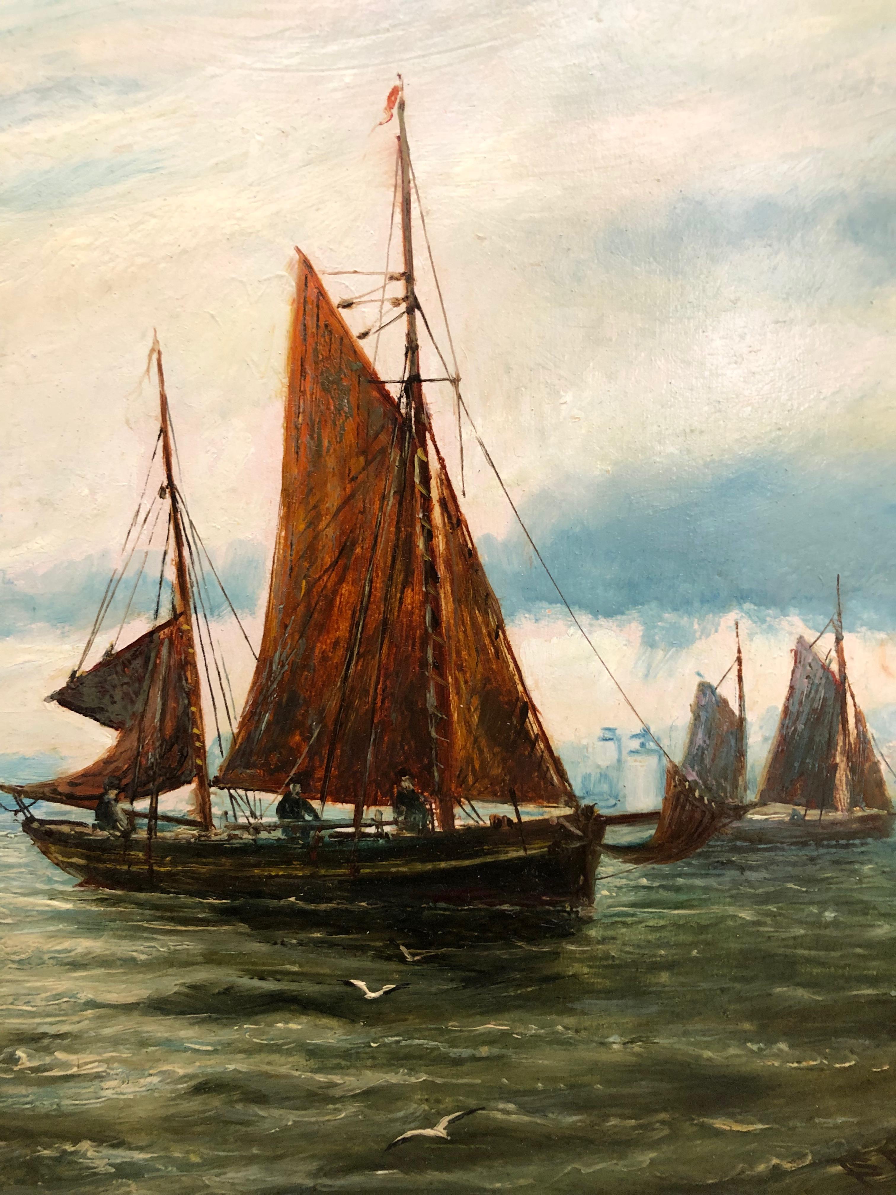 Northern Harbour Views - Pair Of Maritime Oil Paintings By Bernard Hemy 2
