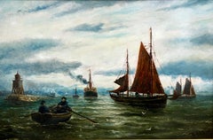 Northern Harbour Views - Pair Of Maritime Oil Paintings By Bernard Hemy