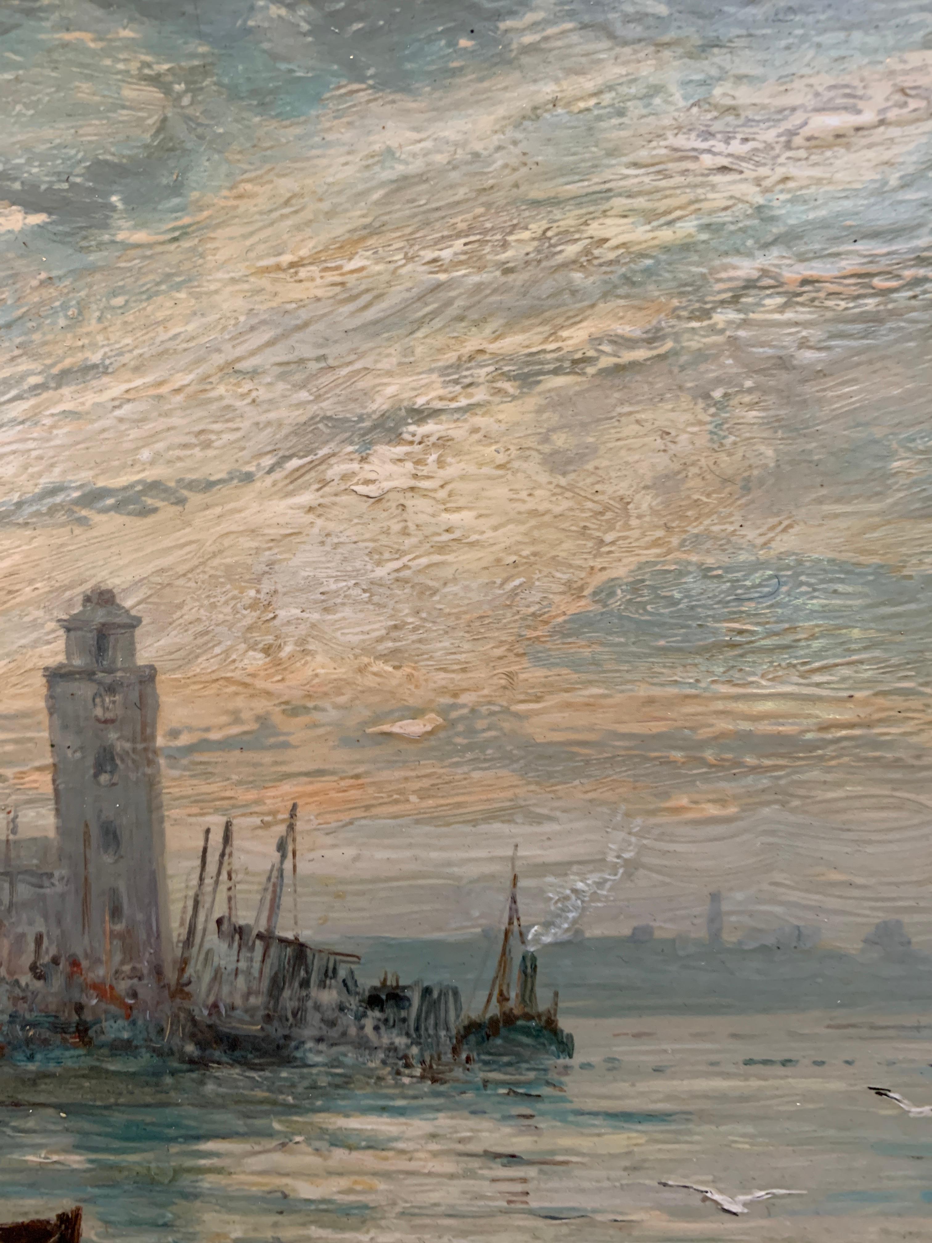 Pair of English 19th century marine scenes, Tyne and Wear harbor at sunrise 9