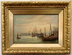 Pair of English 19th century marine scenes, Tyne and Wear harbor at sunrise